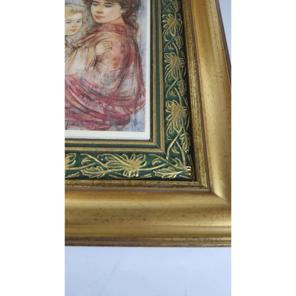 2 Signed Edna Hibel Framed Ceramic Tile Pieces 